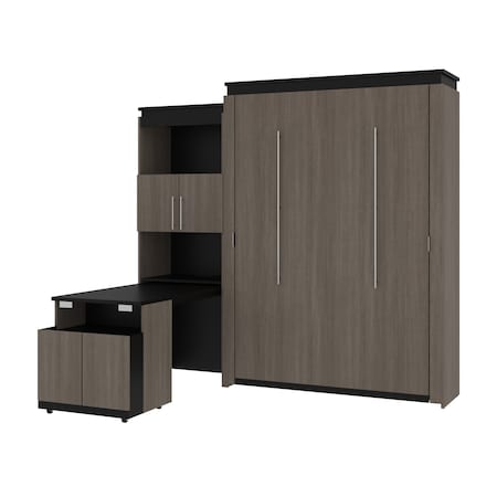 Bestar Orion Queen Murphy Bed and Shelving Unit with Fold-Out Desk (95W), Bark Gray & Graphite 116875-000047
